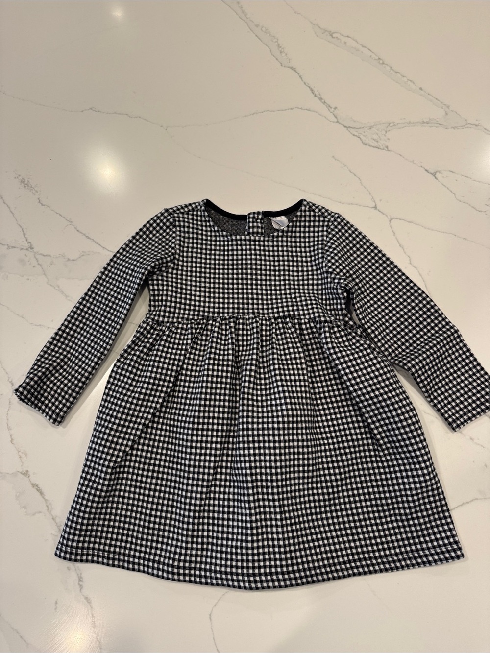 Girls' Long-Sleeve Black & White Gingham Dress
